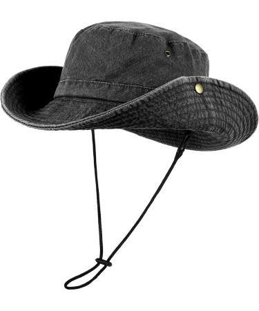 Packable Wide Brim Bucket Sun Hat UPF 50 for Women Men - Black Cowboy Outdoor Safari Boonie Cap - Buy Online on GoSupps.com