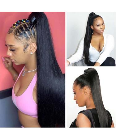 Hair Chignon Long Straight Hair Ponytail with Drawstring Hair Pieces Ponytail Extension Brazilian Real Hair for Black Women Wig Bun Messy Bun Hair Piece (Color : Black Size : 18inches 150g) - Buy Online on GoSupps.com