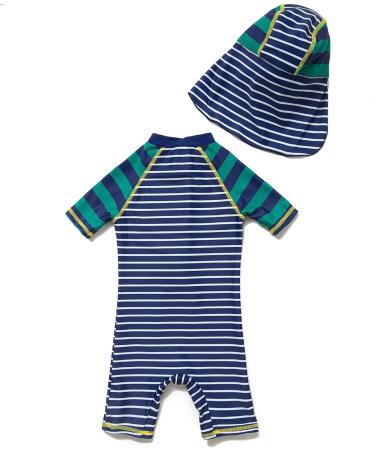 BONVERANO Baby Boys Sunsuit UPF 50+ Swimsuit with Zipper and Sun Hat - 9 Months, Stripe/Green - Buy Online on GoSupps.com