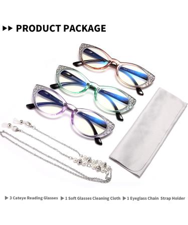 EyeURL 3-Pack Cateye Reading Glasses Blue Light Blocking Readers for Women (2.5x Magnification) with Feather Hinges - Buy Online on GoSupps.com