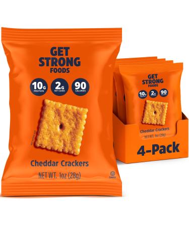 Get Strong Foods Cheddar Cheese Crackers - High Protein Crackers - Keto Friendly Low Carb High Fiber Cheese Crisp - Low Calorie Healthy Snack for Adults and GLP-1 Pack of 4 1 Ounce (Pack of 4)