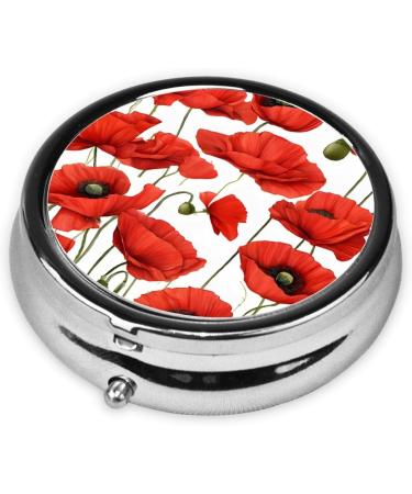 Buy Red Poppy Flower Round Pill Box - 3 Compartment Mini Travel Organizer for Vitamins & Medicines - Buy Online on GoSupps.com
