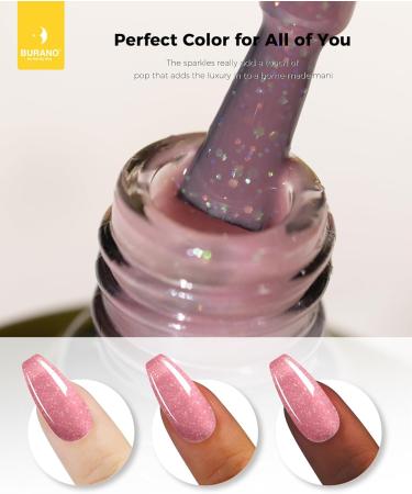 BURANO Glitter Pink Gel Polish Nude Pink Shimmer Jelly Neutral Gel Polishes Color 7.3ml Skin Tone Sparkle Pink Natural Soak off Gel UV LED Cured Diamond Polish for Nails (NU12) - Buy Online on GoSupps.com