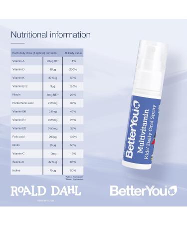 BetterYou MultiVit Junior Daily Oral Spray - 1-month Supply with 14 Essential Nutrients for Kids in Collaboration with The Roald Dahl Story Company - Buy Online on GoSupps.com