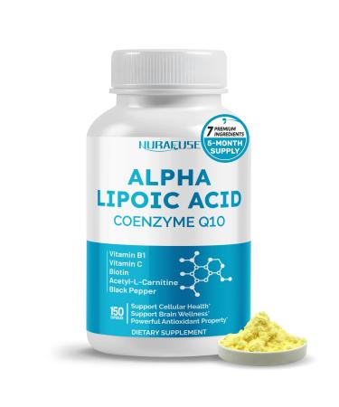 Alpha Lipoic Acid with Coenzyme Q10 Vitamin B Vitamin C Biotin Acetyl-L-Carnitine - Support Cellular Health Brain Wellness - Made and Tested in The USA 150 count (pack of 1)