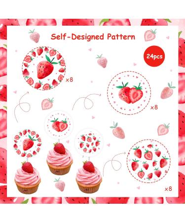 24 Pack Strawberry Cupcake Toppers Strawberry Birthday Baby Shower Summer Fruit Theme Decorations Party Supplies Dessert Ornaments Pink Berry Themed Cake Decors for Girl - Buy Online on GoSupps.com