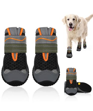 SlowTon Breathable Dog Boots- Comfortable Non-Slip Rubber Sole Dog Shoes for Hot Pavement Adjustable Dog Paw Protector with Reflective Strap Dog Booties for Small Medium Large Dogs (Black 4) Black - 4 Pack Size 4: Width 2.2"