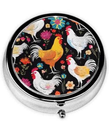 Cute Rooster Chickens Pill Box | 3 Compartment Mini Travel Organizer | Decorative Pocket Purse Medicine Holder - Buy Online on GoSupps.com