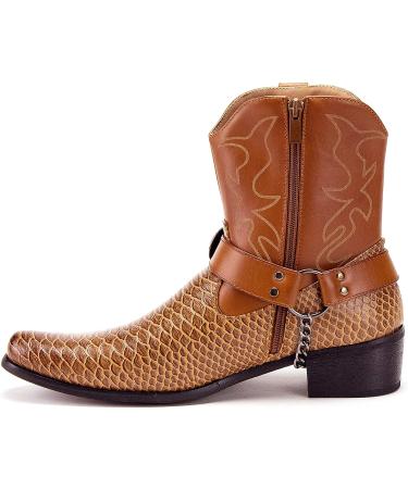 Jazame Men's Western Ankle High Cowboy Motorcycle Riding Boots - Brown Snake | Size 7 - Buy Online on GoSupps.com