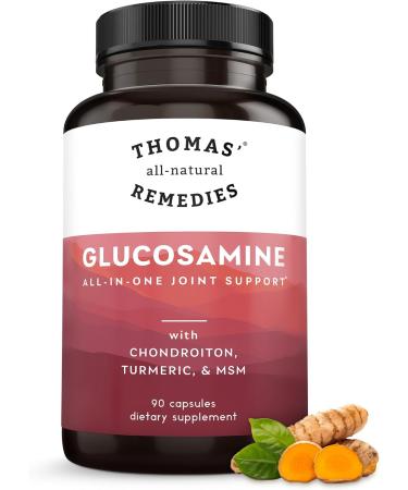 Thomas' all-natural Remedies Glucosamine Chondroitin Joint Support w/MSM Boswellia Organic Turmeric & Ginger Hyaluronic Acid Quercetin Bromelain 90 Capsules No Fillers Made in USA - Buy Online on GoSupps.com
