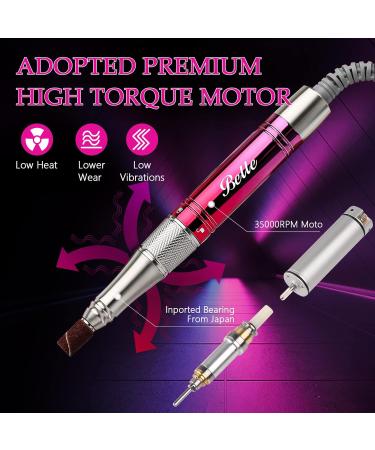 Rechargeable Belle Professional Nail Drill Machine 35000 RPM for Acrylic Nails 6 Bits, Brushless Motor, Manicure/Pedicure E File - Rose Pink - Buy Online on GoSupps.com