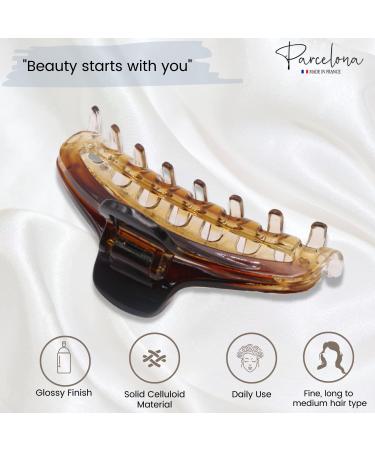 Parcelona French Slim Crystal Clear Tortoise Brown Celluloid Hair Claw Clip for Fine Hair - Women/Girls - Buy Online on GoSupps.com