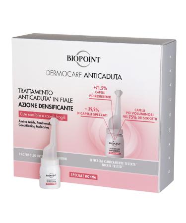 Biopoint Dermocare Anti-hair loss - Anti-hair loss vials for women, 20 ampoules of 6 ml, with densifying action, for sensitive skin and brittle hair, 20-day intensive protocol