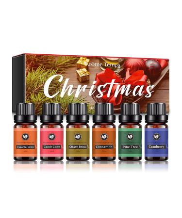 Christmas Premium Grade Fragrance Oils Set Oils Set for Home Diffuser Christmas Set of 6 Premium Fragrance Oils Caramel Corn Candy Cane Ginger Bread Cinnamon Pine Tree Cranberry-10ML Essential Oil*6pcs