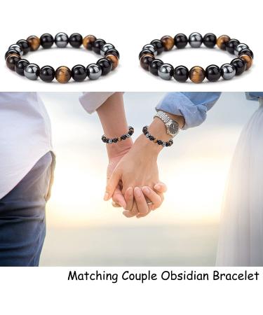 8mm Tigers Eye Triple Protection Bracelet with Black Obsidian and Hematite - Lucky Charm for Men and Women - Buy Online on GoSupps.com