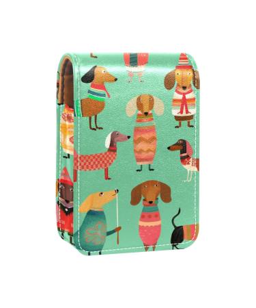 Lipstick Case Leather Lip Gloss Lipstick Organizer with Mirror Mini Lipstick Holder Bag Colorful Animal Dog Pattern E531b6buxk