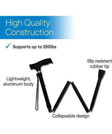 Folding Adjustable Lightweight Aluminum Offset Walking Cane - Collapsible Stick with Derby Handle for Limited Mobility - Black - Buy Online on GoSupps.com