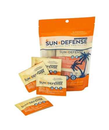 Sun Defense - Travel Size Sunscreen Wipes. Naturally Formulated Zinc Mineral Sunblock Packets are easy to carry and Individually Wrapped. Pocket Sized SPF30 is perfect for Outdoor Adventures. 15 count bag