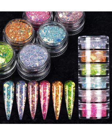 Holographic Mermaid Nail Glitter Powder Dust Flakes by JMEOWIO - 6 Grids Iridescent Sequins for Shiny Nail Art Decoration - Buy Online on GoSupps.com