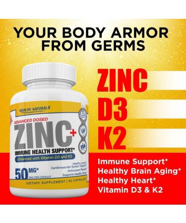 Zinc Picolinate 50mg with Vitamin K2 MK-7 + D3 5000 IU | Non-GMO, Easy-to-Swallow Zinc Supplement - Buy Online on GoSupps.com