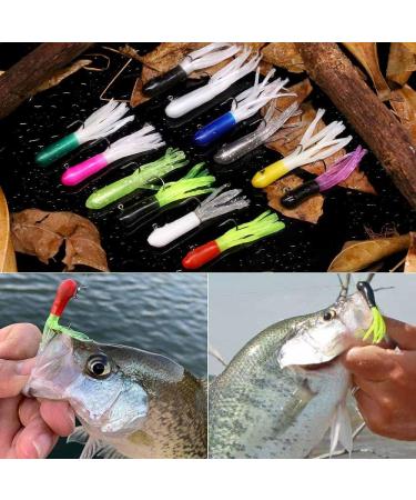 Crappie and Panfish Tube Bait Lure Kit - 130 Piece Set for Freshwater Fishing - Soft Plastic Worm Baits for Trout and Bluegill - Includes 120 Bodies and 10 Jigheads - Buy Online on GoSupps.com