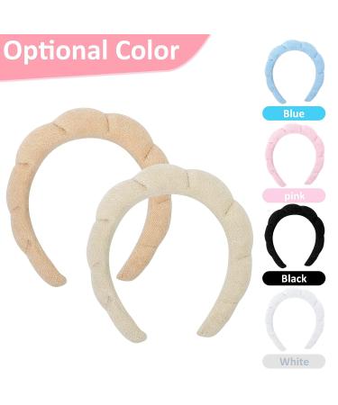 Puffy Spa Headband 2-Pack for Women and Girls - Terry Towel Fabric Hair Band for Skincare, Makeup Removal, Face Washing, Shower - Beige & Light Coffee - Buy Online on GoSupps.com