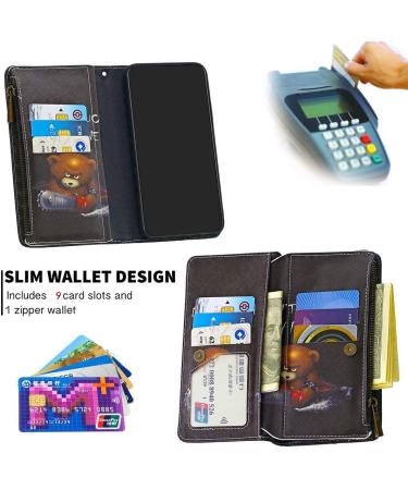 Miago Leather Wallet Case for Huawei Y5 2019 | 9 Card Slots Colorful Zipper Flip Cover Protective PU Leather Pocket - Chainsaw Bear Design - Buy Online on GoSupps.com