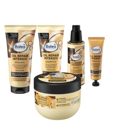 Balea Set of 5 hair care shampoo 250 ml + conditioner 200 ml + hair treatment 300 ml + Express Kur Oil Repair Intensiv 20 ml + hair oil 100 ml