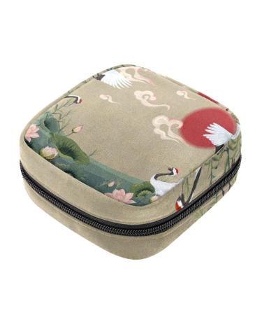 Women's napkin storage bag Japanese cranes at sunset menstrual cup portable women's bandages storage bags female menstruation first period bag