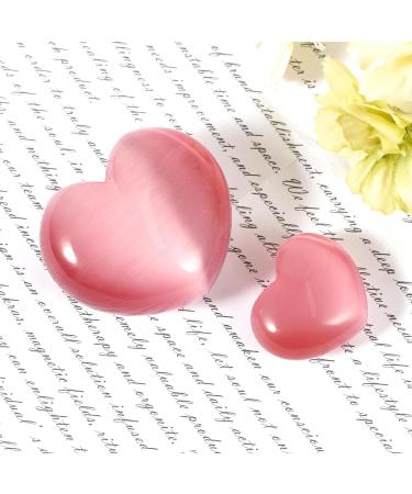 Soothing Pink Cat's Eye Crystal Heart Worry Stones Set for Reiki & Meditation - 2Pcs (3cm & 4.5cm) | Healing Gemstone Gift - Buy Online on GoSupps.com