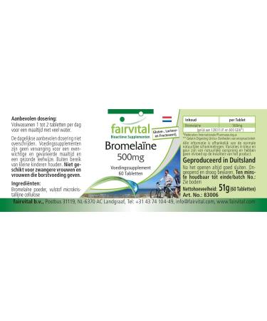 Buy Fairvital Bromelain 500mg - High Dose Vegan Pineapple Enzyme - 1200 FIP - 60 Tablets | International Shipping Available - Buy Online on GoSupps.com