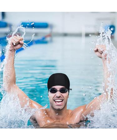 Buy 2-Pack Elastic Bath Caps for Adults | Comfortable Unisex Swimming Caps with Ear Protection - Dark Blue & Black - Buy Online on GoSupps.com