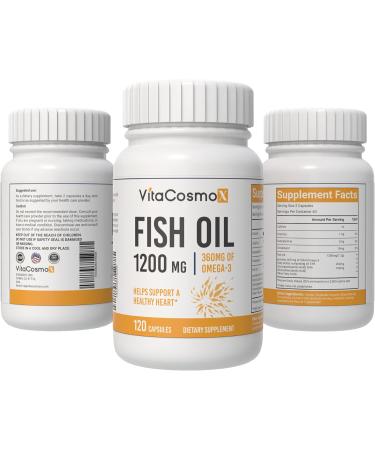 VitaCosmoX Omega-3 Fish Oil 1560mg Triple Strength EPA & DHA 120 Softgels - 60 Servings Gluten Free Non-GMO and Vegetarian Friendly - Buy Online on GoSupps.com
