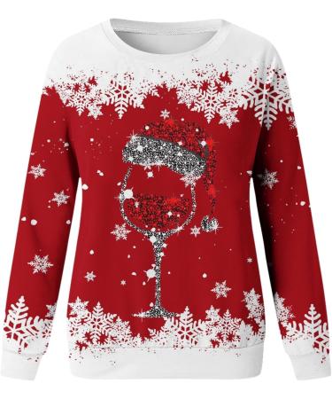 Womens Christmas Sweatshirt Snowman Penguin Print O-Neck Raglan Top - Red, M - Buy Online on GoSupps.com