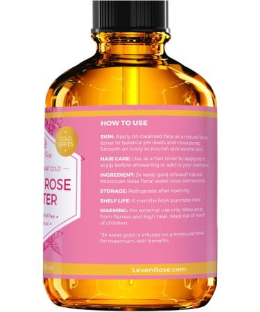 24K Gold Rose Water for Face by Leven Rose 100% Pure Organic Natural Moroccan Rosewater Face Spray 118 ml. - Buy Online on GoSupps.com