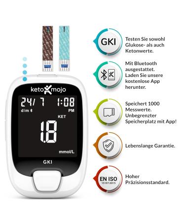 Keto-Mojo GKI Bluetooth Glucose & Ketone Test Kit | Free App for Ketosis & Diabetes Management | 20 Test Strips Included - Buy Online on GoSupps.com