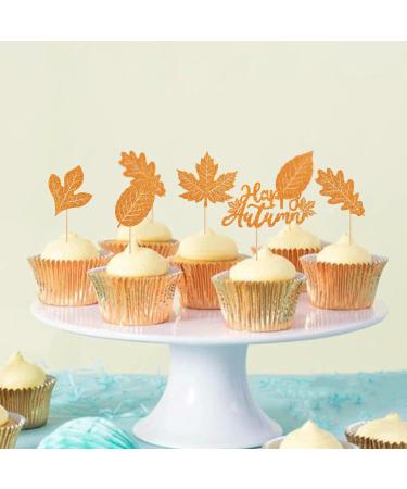 Blumomon 30PCS Maple leaf Happy Autumn Cupcake Toppers with Glitter Maple Leaf Fall Theme Cupcake Picks for Happy Day Theme Birthday Party Cake Decorations Supplies Leaf-30-orange - Buy Online on GoSupps.com