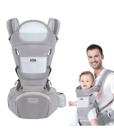 Huifen Baby Carrier with Hip Seat, Multi-Functional 9 in 1 Baby Carrier Newborn to Toddler for All Seasons, Baby Backpack Carrier for Toddler, Infant, Newparents (7-40Lb) (Grey - Multifunctional) Grey - Multifunctional Carrier