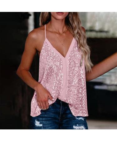 Buy Pink Caillettes Tops for Women - Glitter Sequin V-Neck Tunika Vest | Sparkle Party Sleeveless Camisole - XL - Buy Online on GoSupps.com