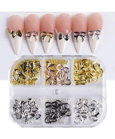 3D Bow Charms for Nails | Gold & Silver Nail Art Accessories | DIY Nail Decoration Supplies | Cute Metal Alloy Bowknot Rhinestones - Buy Online on GoSupps.com
