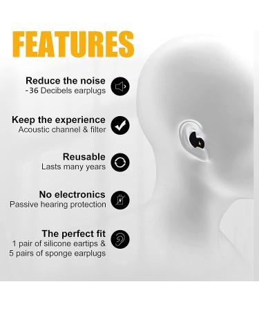 6 Pairs Black Silicone Noise Cancelling Ear Plugs for Sleeping, Work, Study, Snoring, Shooting, and Concerts - Reusable and Comfortable Sound Blocking Earplugs - Buy Online on GoSupps.com