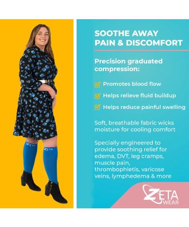 Zeta Wear Compression Stockings for Thick Calves - Comfortable Support Pain Relief & Swelling Prevention - Large Cuffs Pink 3XL - Buy Online on GoSupps.com