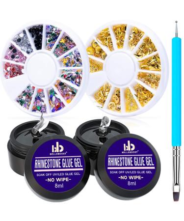 Nail Art 8ml/One Jar of Wipe-Off Rhinestone Glue Gel Adhesive Resin Gem  Jewelry Diamond Polish Clear Decoration with Pen Tools (LED Light Cure  Needed) Thicker&More Sticky Than Others 01-Glue01