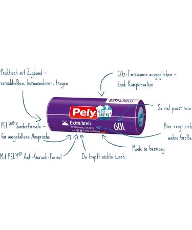 Pely Drawstring Garbage Bag - Anti-Odor 60L Extra Wide Climate Neutral - Value Pack (17 x 11) for Eco-Friendly Cleaning - Buy Online on GoSupps.com