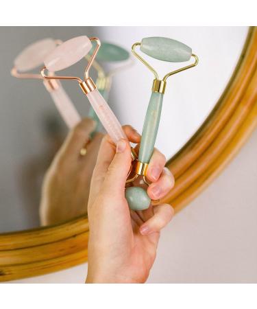 Rose Quartz Face Roller & Eye Massager Set for Women | Facial Skin Care Tools for Puffy Eyes | Self Care Gift - Buy Online on GoSupps.com