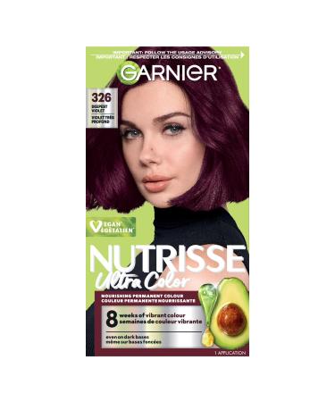 Garnier Nutrisse Ultra Color Permanent Hair Dye Vibrant Long-Lasting Colour Vegan Formula Nourished Hair Protects Hair Against Dryness 326 Deepest Violet 1 Application Packaging May Vary PURPLE SHADES 326 Deepest Violet