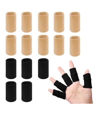 20 PCS Finger Sleeves Protectors, Sport Finger Splints Thumb Brace Support Finger Brace Elastic Thumb Sleeves for Relieving Pain Arthritis Trigger Finger(Black+Skin tone) Black,skin tone