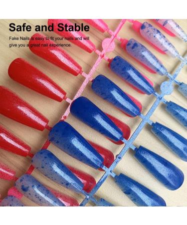 dijiusidy 24 Pieces Nails T Shape Extra Long Full Wrap False Nail Tips Women Decor Fingernail Supply Manicure Accessory red print - Buy Online on GoSupps.com