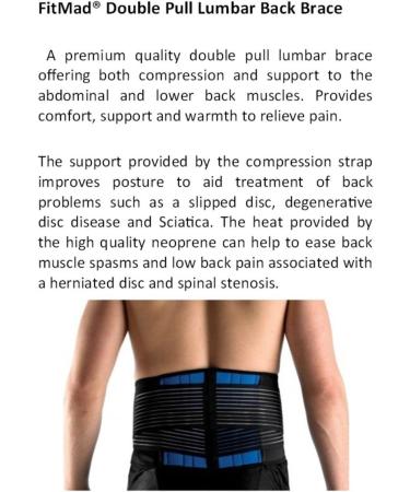 FitMad Adjustable Neoprene Double Pull Lumbar Support Brace - XXL 40-44 - Back Pain Relief - Buy Online on GoSupps.com