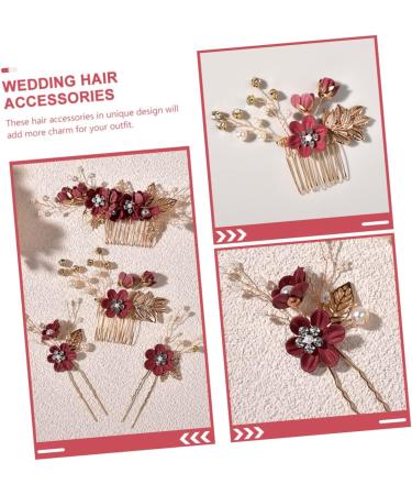 MAGICLULU 5 Sets Hairpin Wedding Hair Decoration Rhinestone Hair Clips Chinese Decor Japanese Hair Pin Rhinestone Bobby Pins Bride Hair Decor Red Women's Zinc Alloy Rhinestones Hair Comb - Buy Online on GoSupps.com